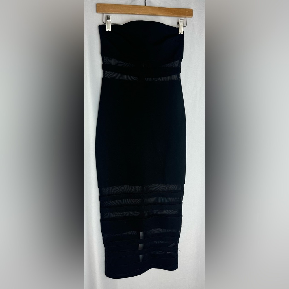 Fashion Nova Elegant Black Strapless Dress with zipper back 
Sheer accent Small